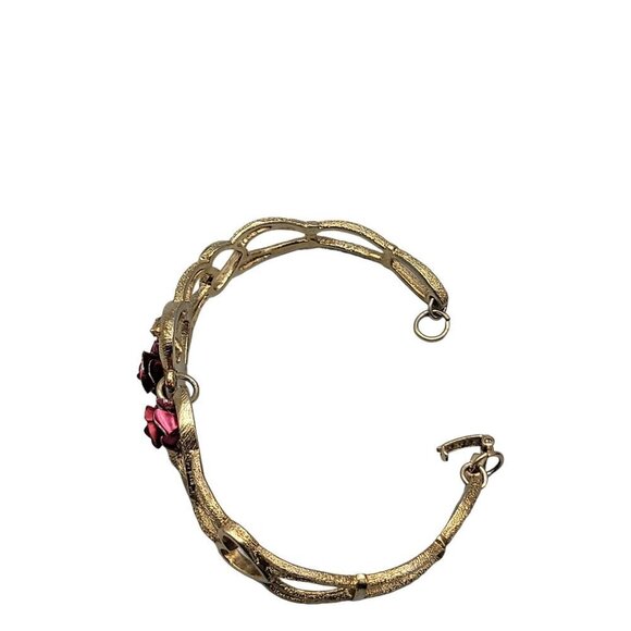 The Art of Beauty Cuff Bangle Bracelet Double Red Rose Buds Gold Tone Size 7 - Picture 12 of 16